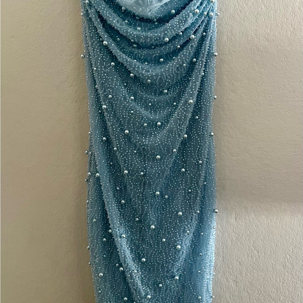 Oh Polly Seychelles Embellished Cowl Neck Mini Dress in Blue - Picture 4 of 10